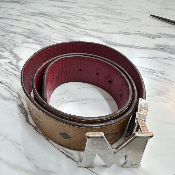 MCM Patterned Brown and Silver Men’s Belt - Picture 3 of 5